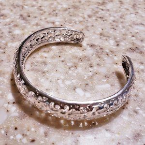 NEW Women's Teen's Girl's Adjustable Silver Plated Bangle Carved Bracelet